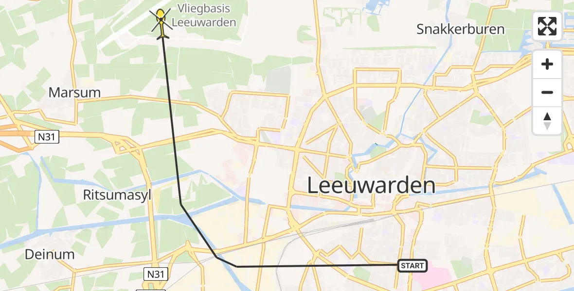 Routekaart van de vlucht: Ambulancehelikopter naar Vliegbasis Leeuwarden