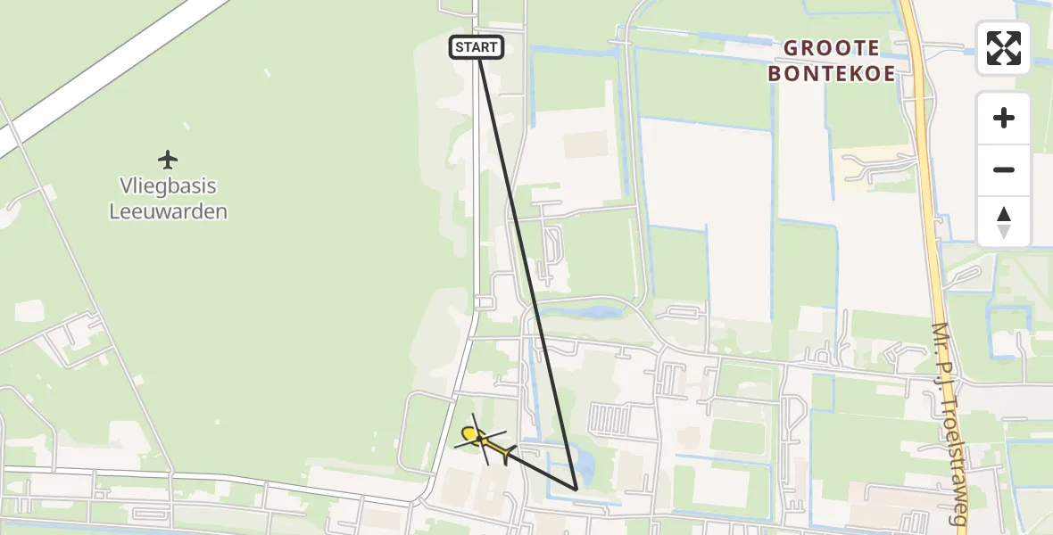 Vluchtroute Ambulancehelikopter van Vliegbasis Leeuwarden naar Vliegbasis Leeuwarden