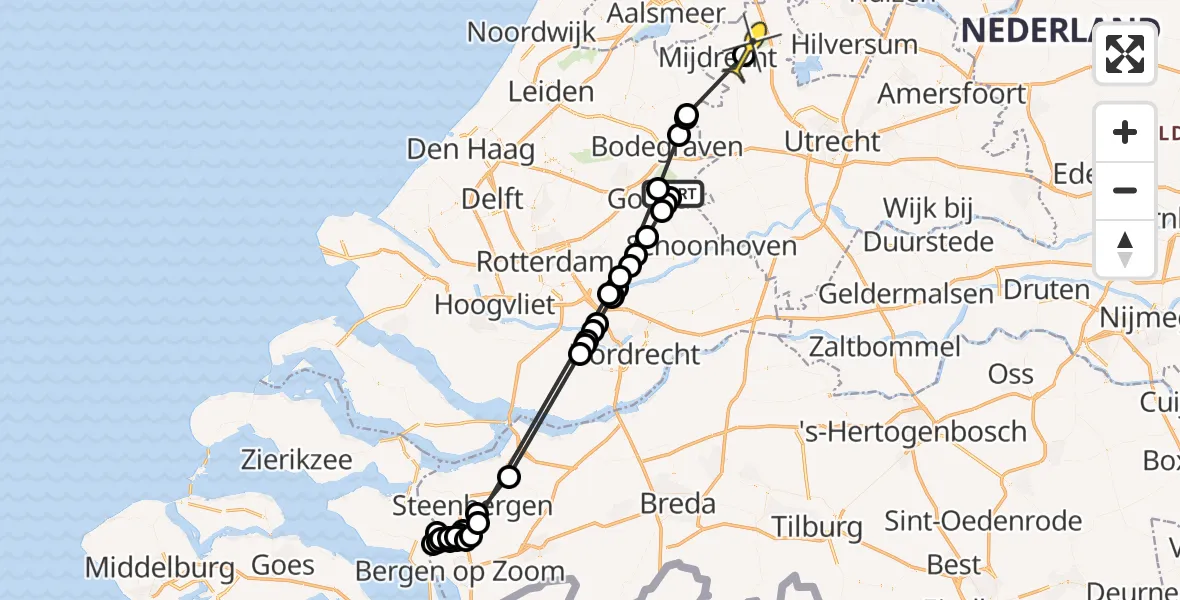 Routekaart van de vlucht: Politieheli naar Vinkeveen