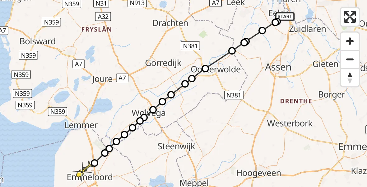 Routekaart van de vlucht: Lifeliner 4 naar Emmeloord