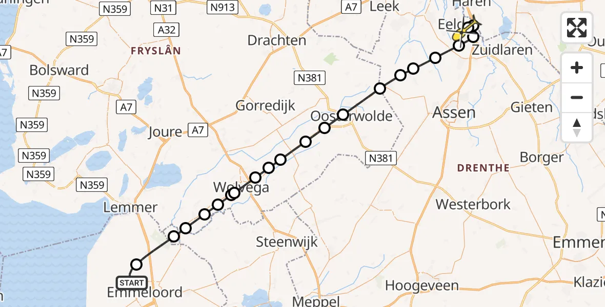 Routekaart van de vlucht: Lifeliner 4 naar Groningen Airport Eelde