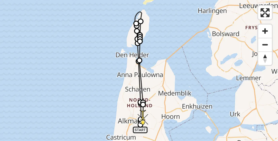 Routekaart van de vlucht: Politiehelikopter naar Heerhugowaard
