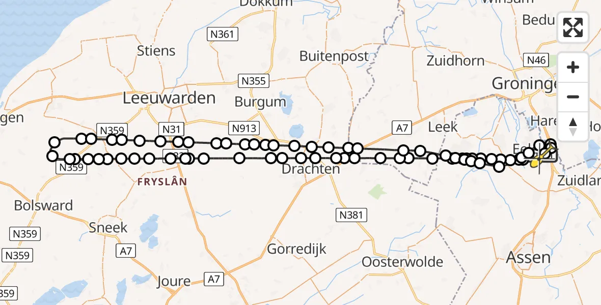 Routekaart van de vlucht: Lifeliner 4 naar Groningen Airport Eelde