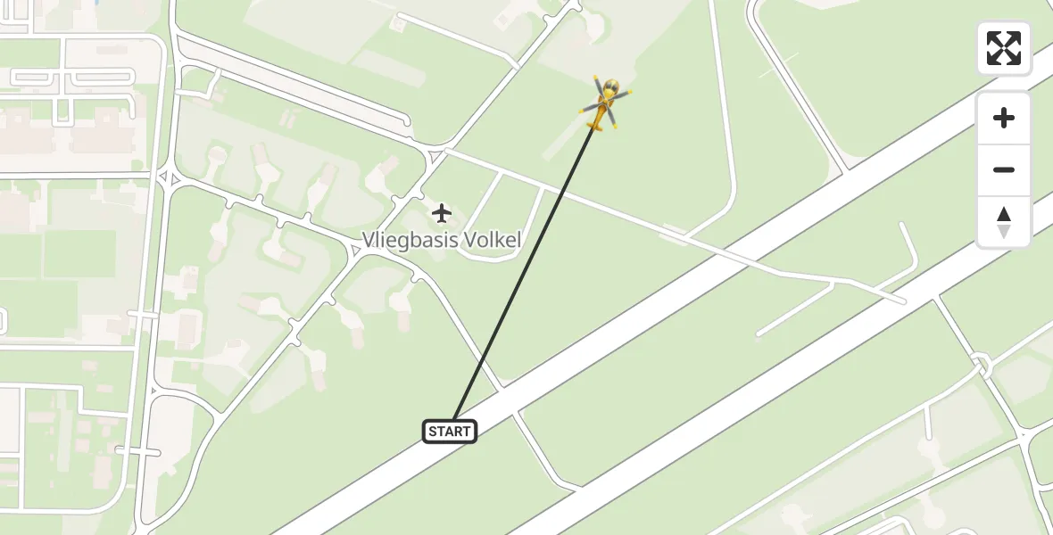 Vluchtroute Traumahelikopter van Vliegbasis Volkel naar Vliegbasis Volkel