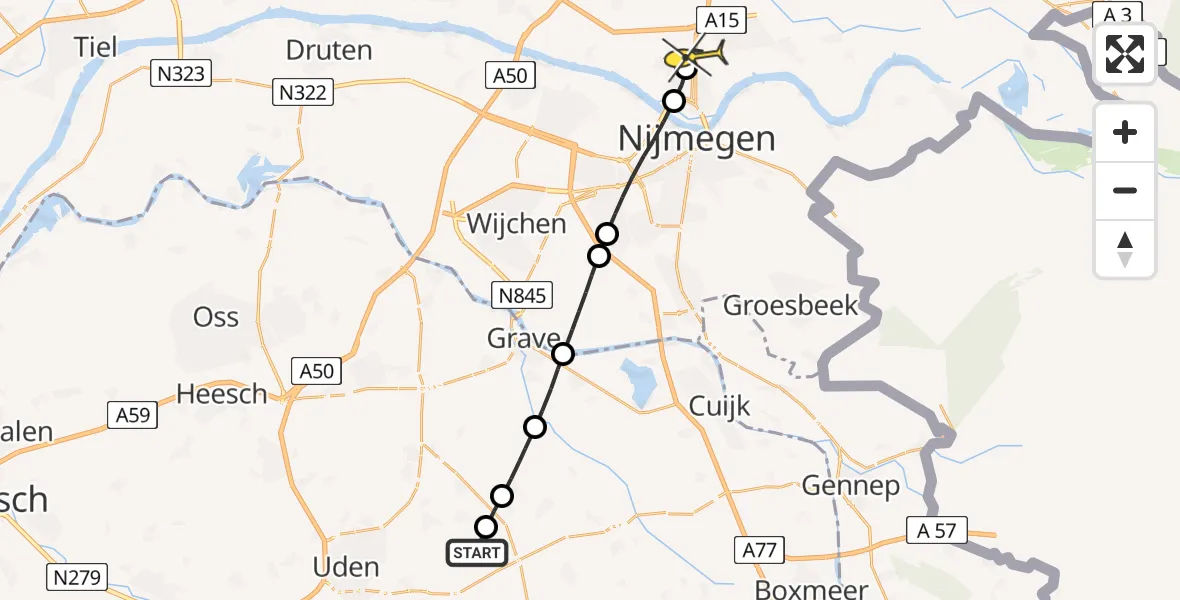 Routekaart van de vlucht: Lifeliner 3 naar Nijmegen