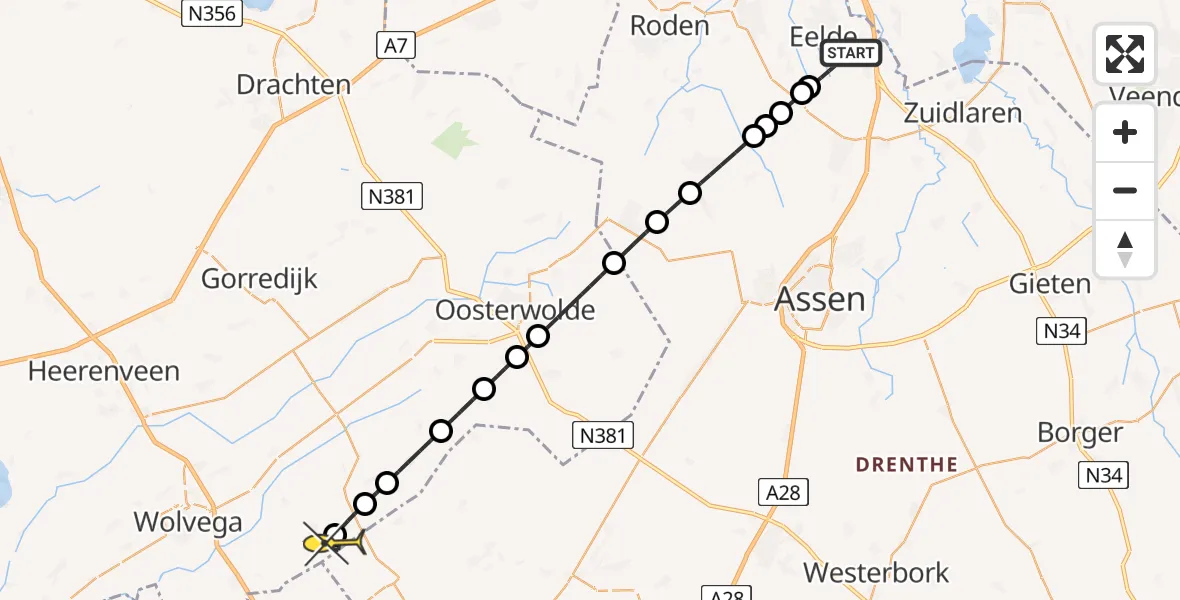 Routekaart van de vlucht: Lifeliner 4 naar Vinkega