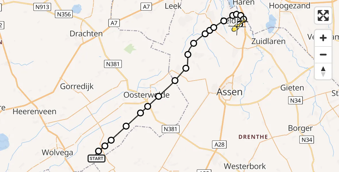 Routekaart van de vlucht: Lifeliner 4 naar Groningen Airport Eelde