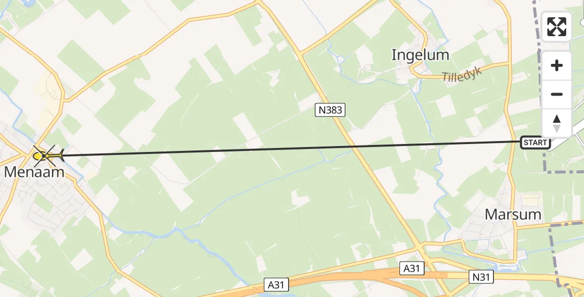 Routekaart van de vlucht: Ambulancehelikopter naar Menaam