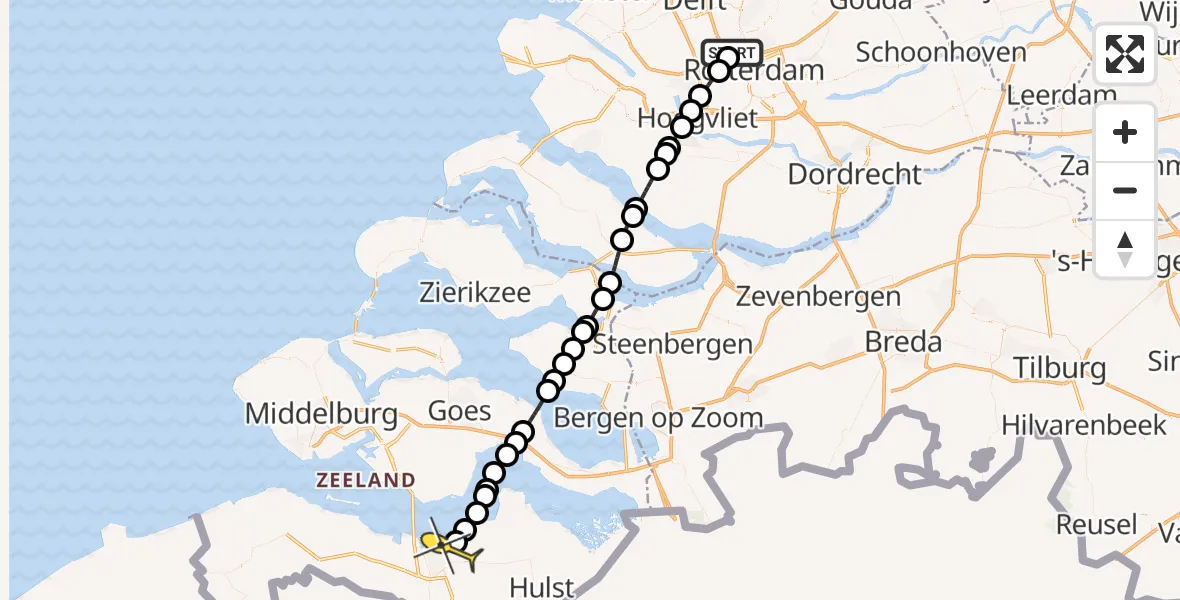 Routekaart van de vlucht: Lifeliner 2 naar Terneuzen
