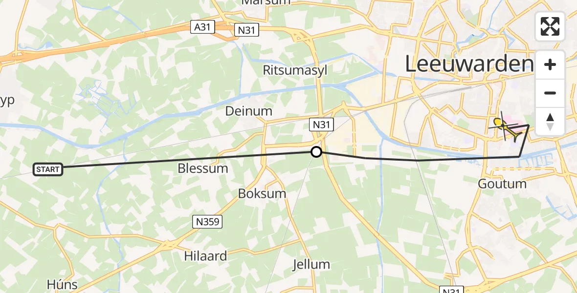 Routekaart van de vlucht: Ambulancehelikopter naar Leeuwarden