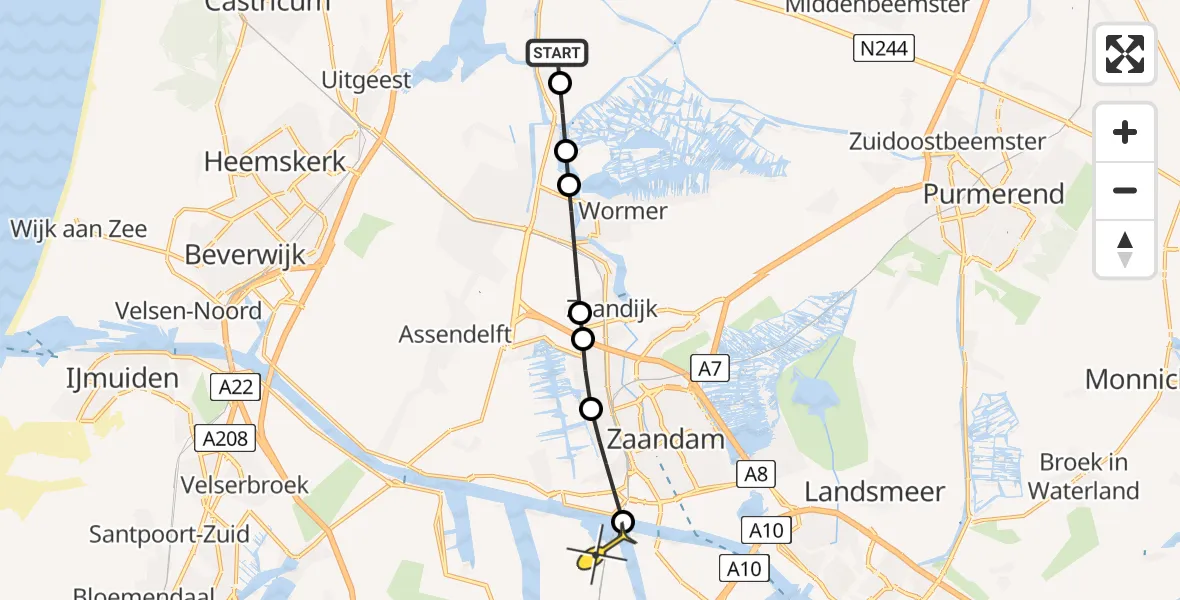 Routekaart van de vlucht: Lifeliner 1 naar Amsterdam Heliport