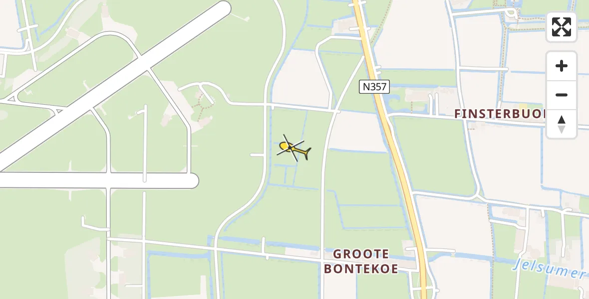 Vluchtroute Ambulancehelikopter van Vliegbasis Leeuwarden naar Vliegbasis Leeuwarden