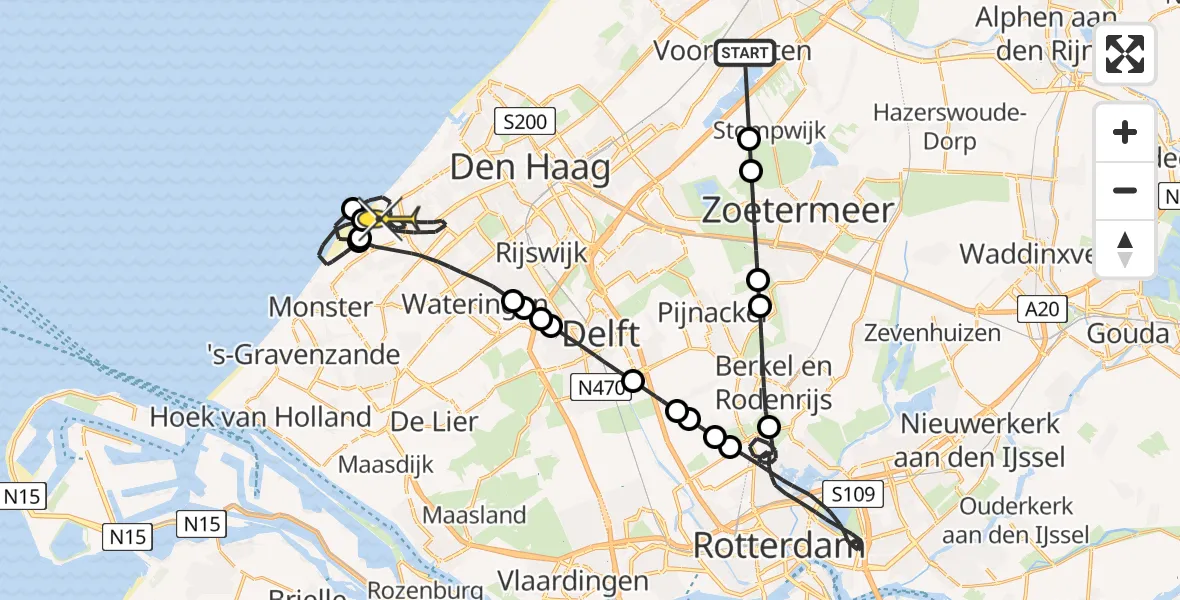 Routekaart van de vlucht: Politieheli naar Den Haag