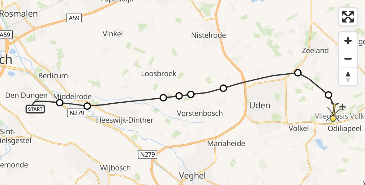 Routekaart van de vlucht: Lifeliner 3 naar Vliegbasis Volkel