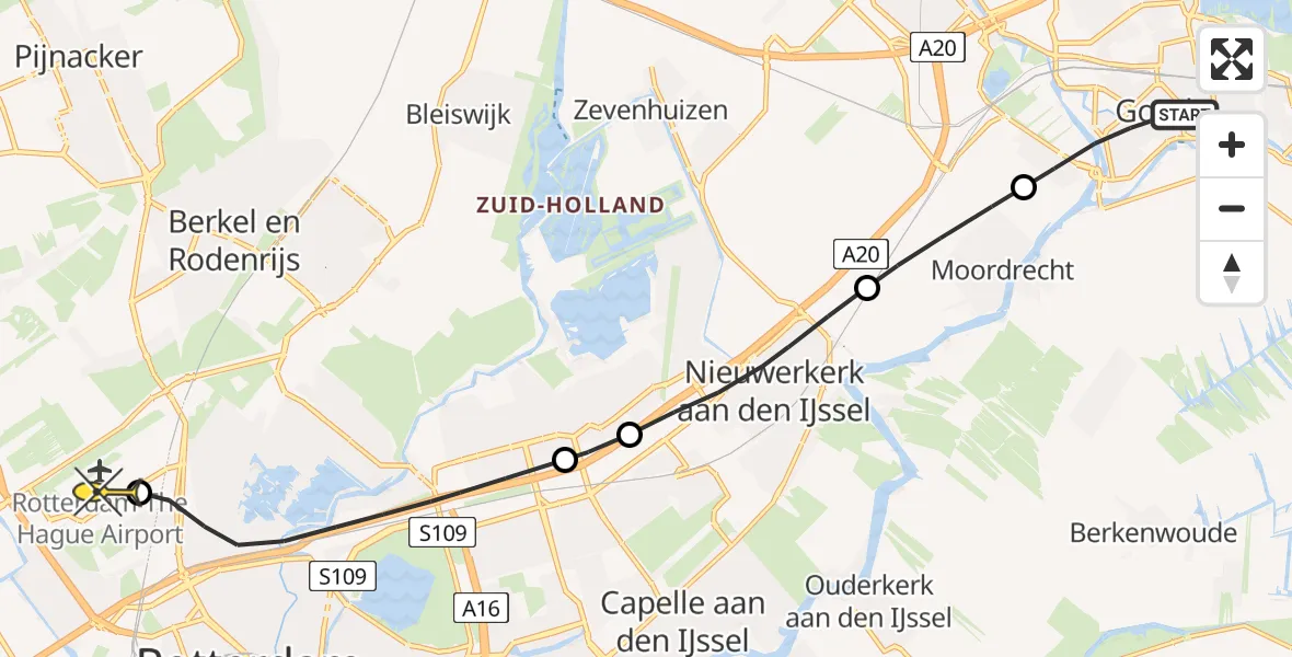 Routekaart van de vlucht: Lifeliner 2 naar Rotterdam The Hague Airport