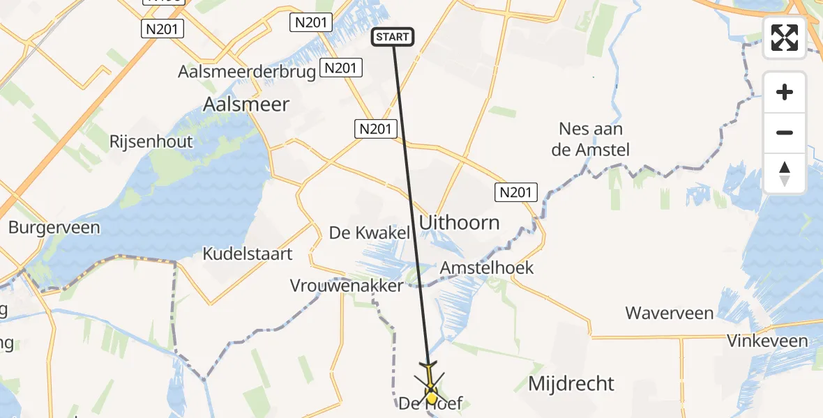 Routekaart van de vlucht: Politiehelikopter naar De Hoef