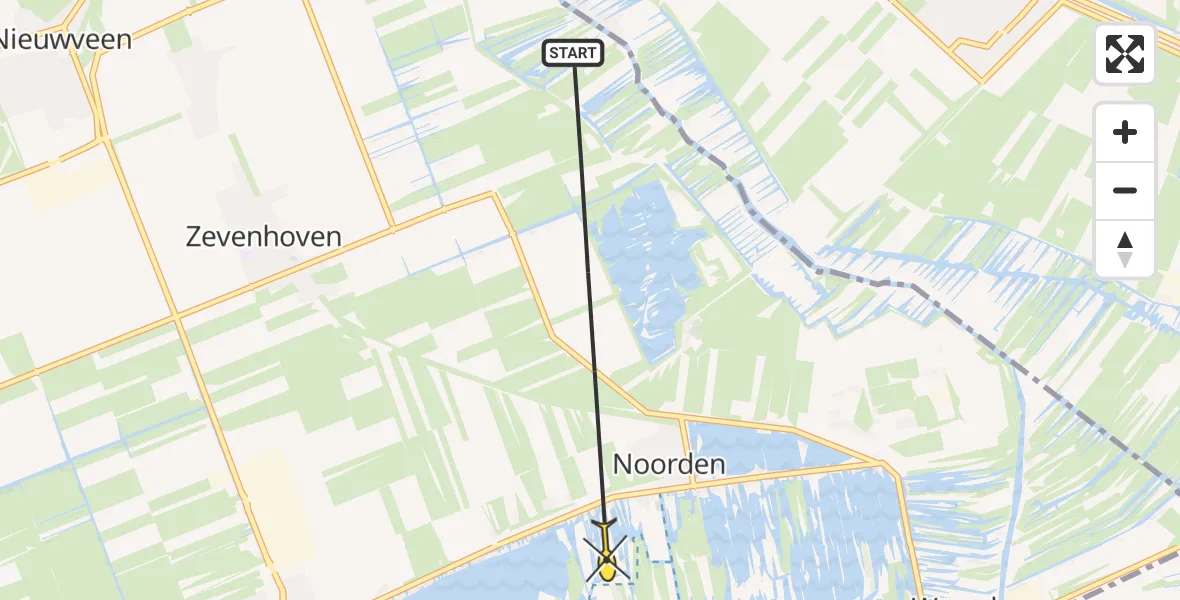 Routekaart van de vlucht: Politieheli naar Nieuwkoop