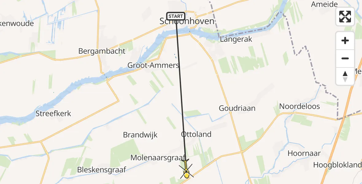 Routekaart van de vlucht: Politieheli naar Molenaarsgraaf