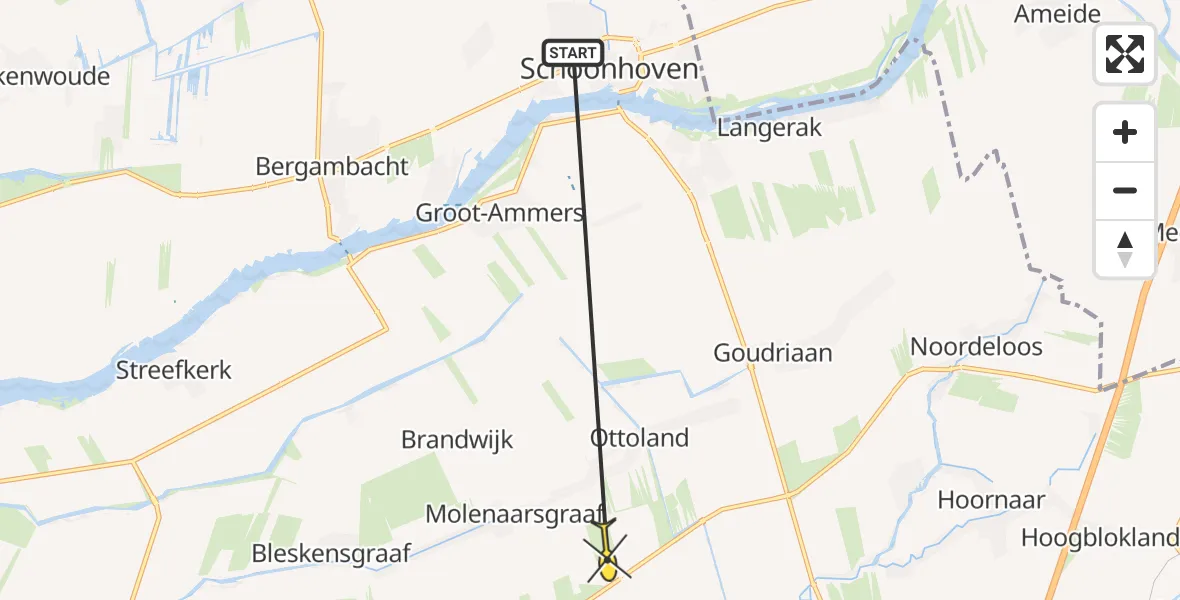 Routekaart van de vlucht: Politiehelikopter naar Molenaarsgraaf