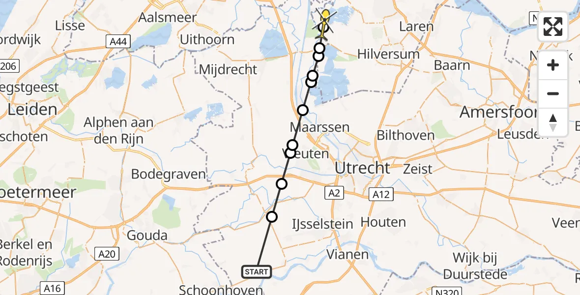 Routekaart van de vlucht: Politiehelikopter naar Nederhorst den Berg