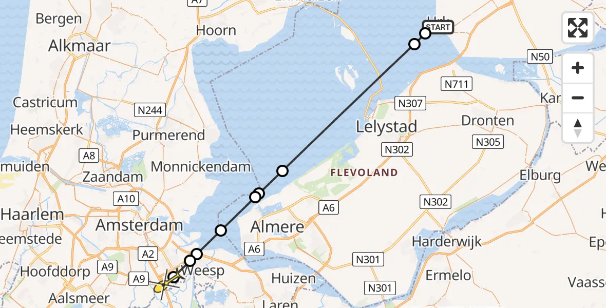 Routekaart van de vlucht: Lifeliner 1 naar Academisch Medisch Centrum (AMC)