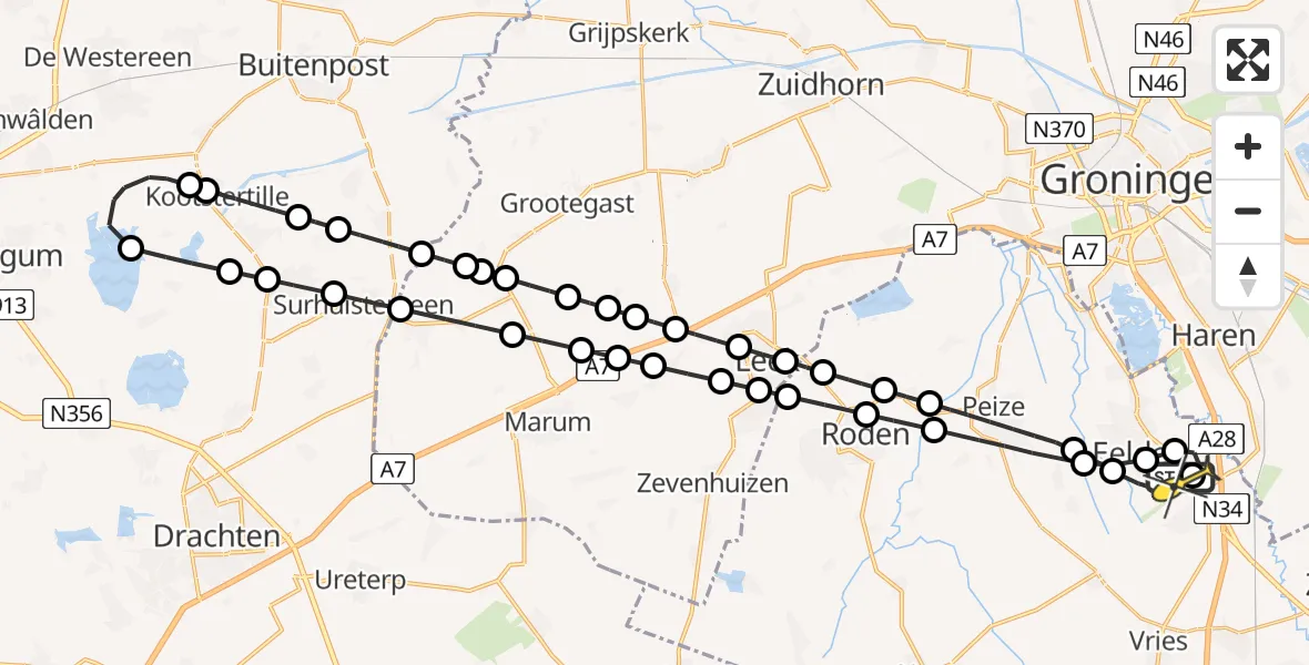 Routekaart van de vlucht: Lifeliner 4 naar Groningen Airport Eelde