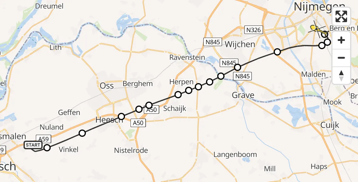 Routekaart van de vlucht: Lifeliner 3 naar Radboud Universitair Medisch Centrum