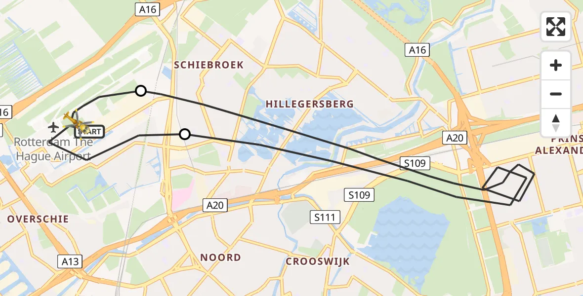 Vluchtroute Traumahelikopter Rotterdam The Hague Airport - Rotterdam The Hague Airport, 26 december 2023, 07:59