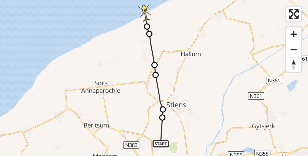 Routekaart van de vlucht: Ambulanceheli naar Marrum