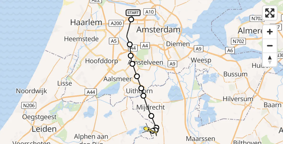 Routekaart van de vlucht: Lifeliner 1 naar Woerdense Verlaat