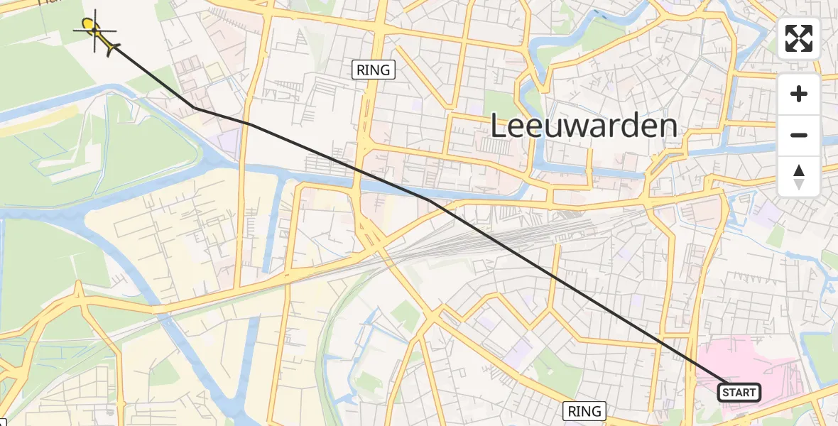 Vluchtroute Ambulancehelikopter van Leeuwarden naar Leeuwarden