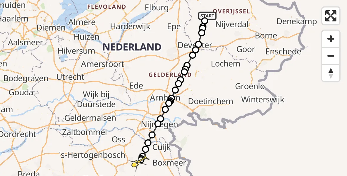 Routekaart van de vlucht: Lifeliner 3 naar Vliegbasis Volkel