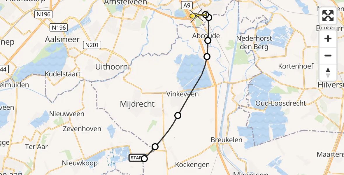 Routekaart van de vlucht: Lifeliner 1 naar Academisch Medisch Centrum (AMC)