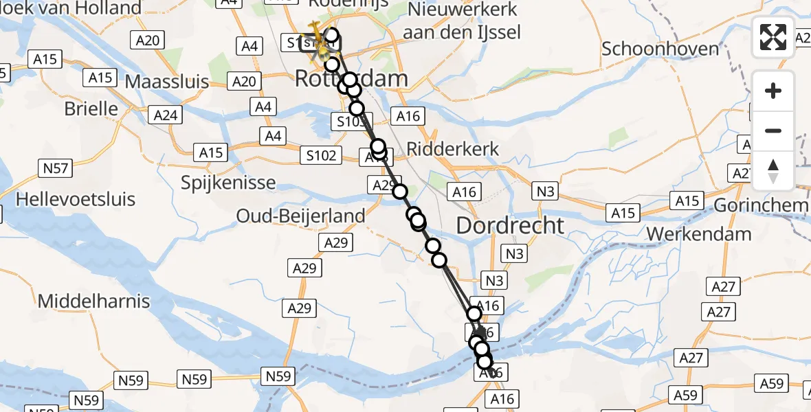 Vluchtroute Traumahelikopter Rotterdam The Hague Airport - Rotterdam The Hague Airport, 26 december 2023, 12:27