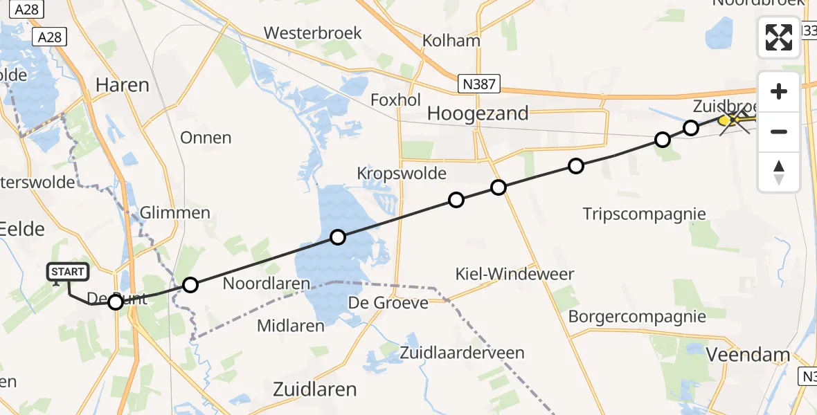 Routekaart van de vlucht: Lifeliner 4 naar Zuidbroek