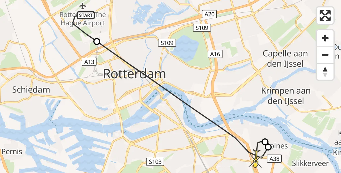 Routekaart van de vlucht: Lifeliner 2 naar Rotterdam