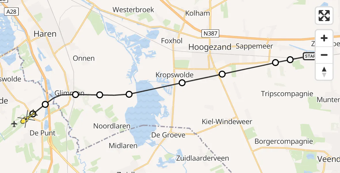 Routekaart van de vlucht: Lifeliner 4 naar Groningen Airport Eelde