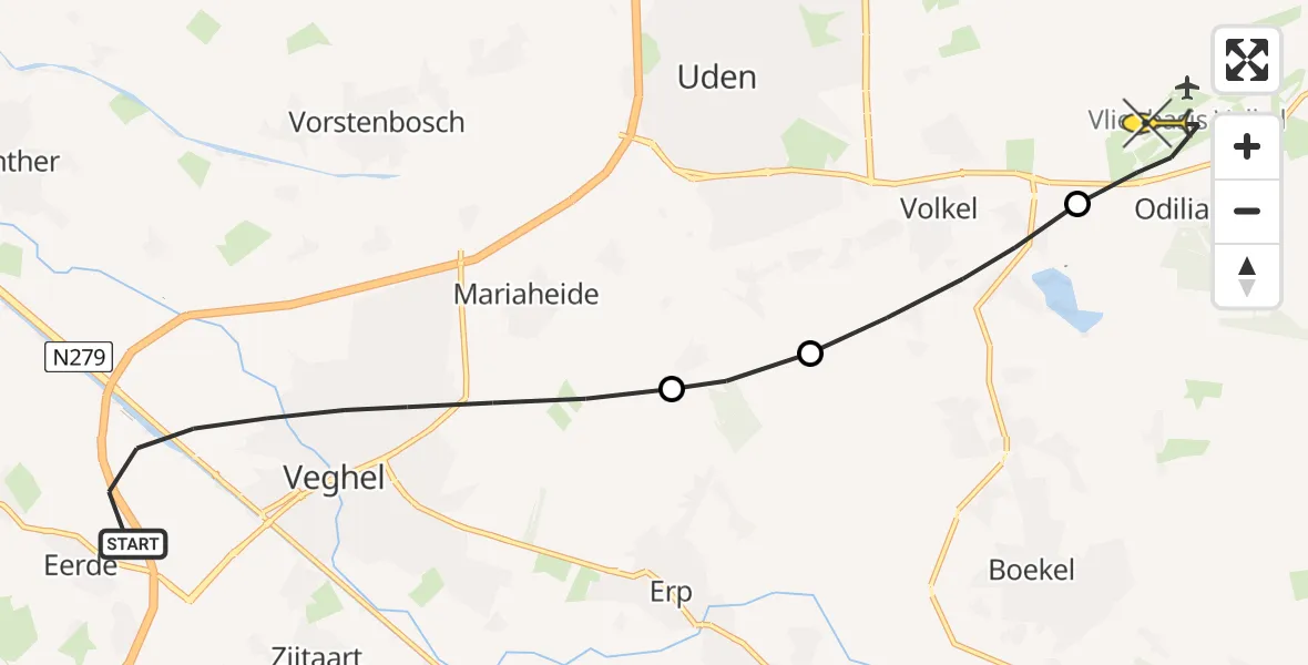 Routekaart van de vlucht: Lifeliner 3 naar Vliegbasis Volkel