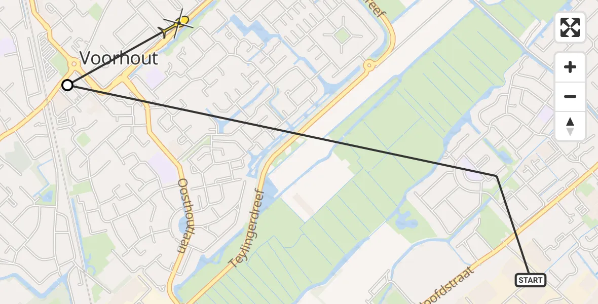 Routekaart van de vlucht: Politieheli naar Voorhout