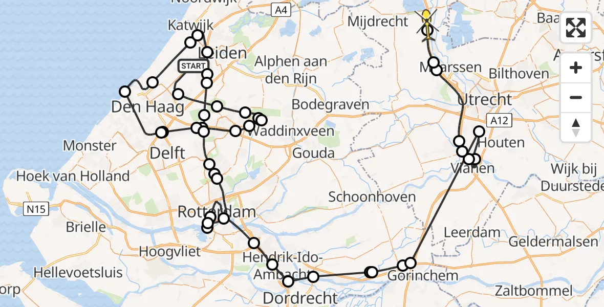 Routekaart van de vlucht: Politieheli naar Nieuwer Ter Aa