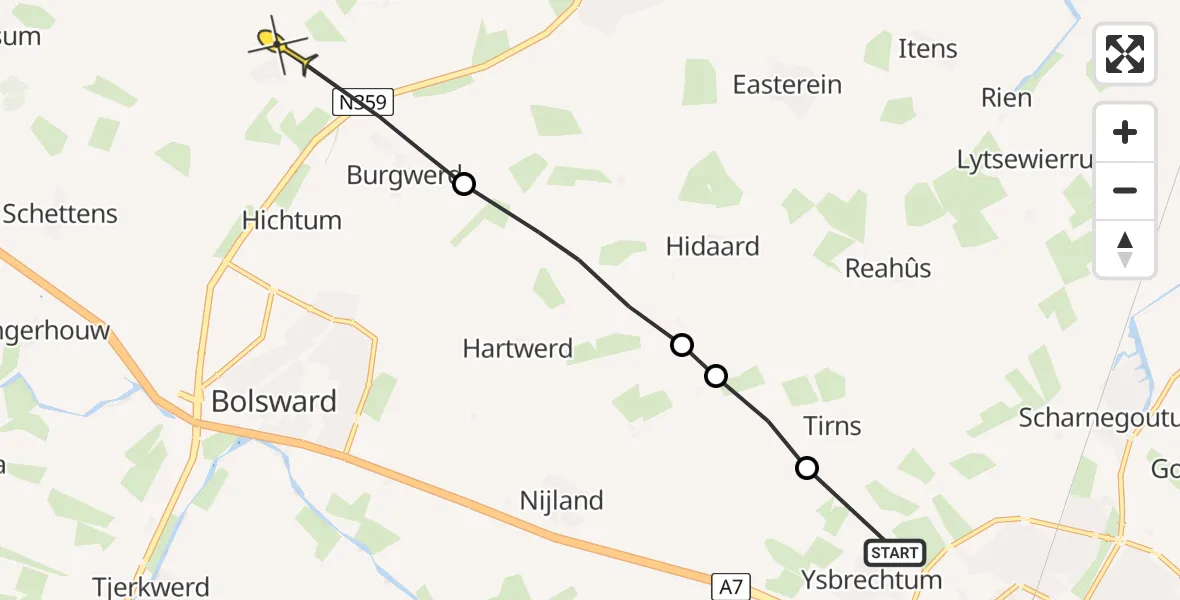 Routekaart van de vlucht: Ambulancehelikopter naar Burgwerd