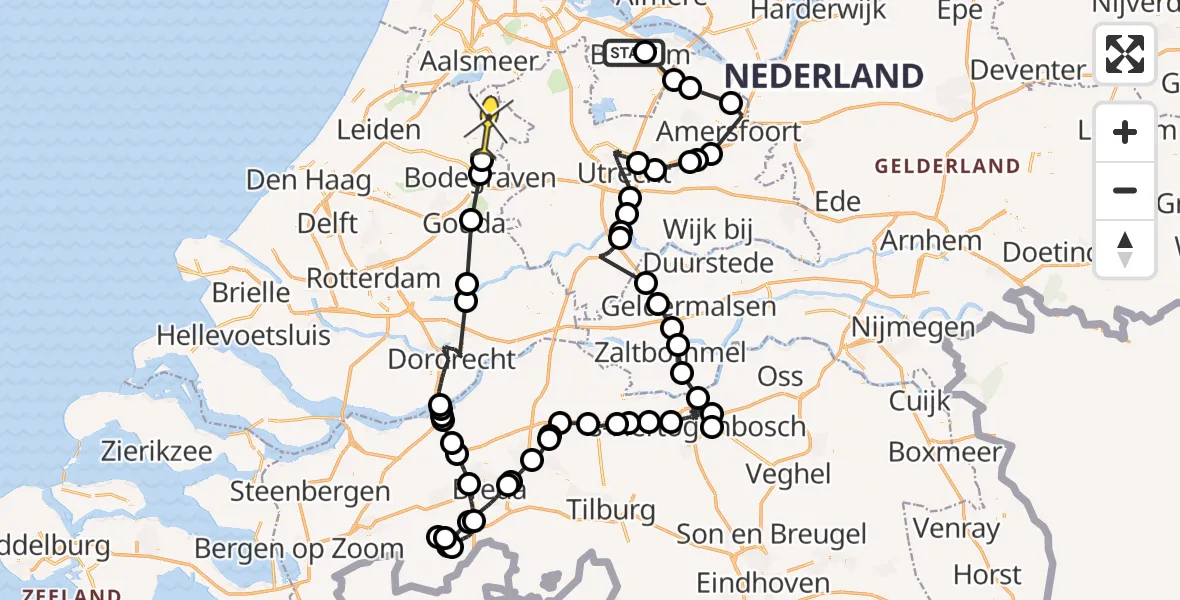 Routekaart van de vlucht: Politieheli naar Nieuwkoop