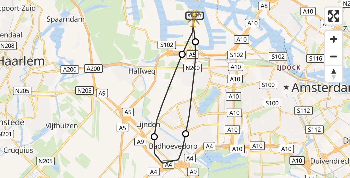 Vluchtroute Traumahelikopter Amsterdam Heliport - Amsterdam Heliport, 26 december 2023, 20:34