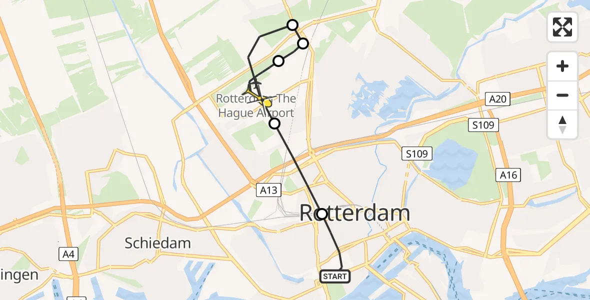 Routekaart van de vlucht: Lifeliner 2 naar Rotterdam The Hague Airport