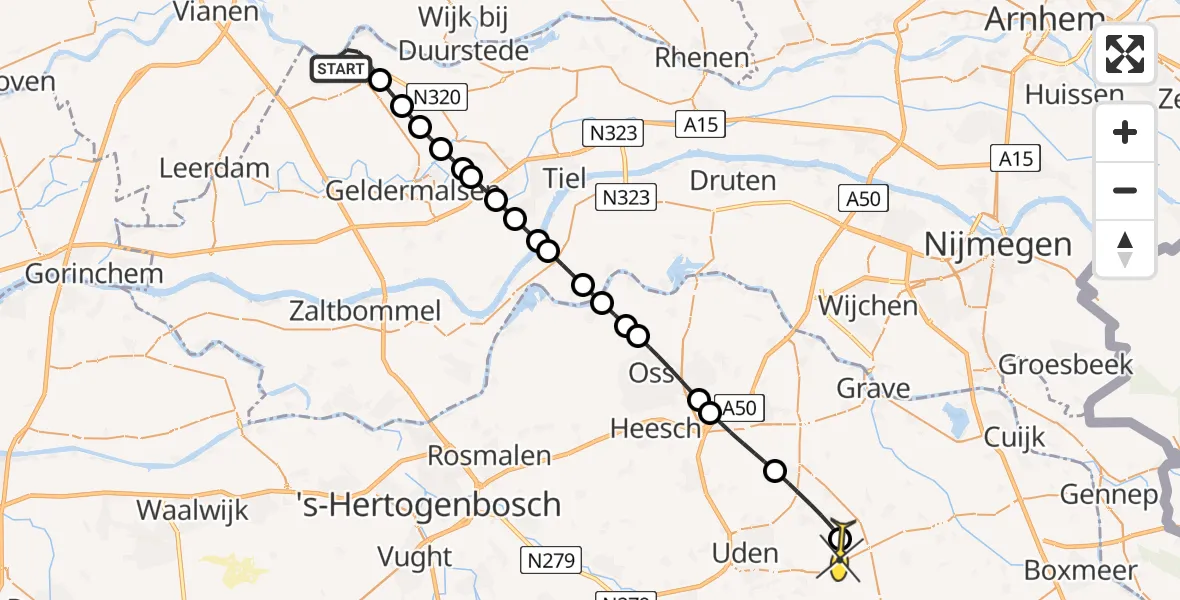 Routekaart van de vlucht: Lifeliner 3 naar Vliegbasis Volkel