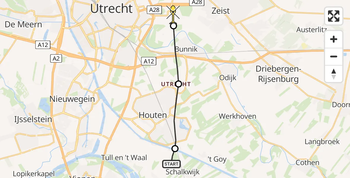 Routekaart van de vlucht: Lifeliner 1 naar Universitair Medisch Centrum Utrecht