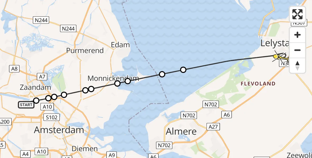 Routekaart van de vlucht: Lifeliner 1 naar Lelystad