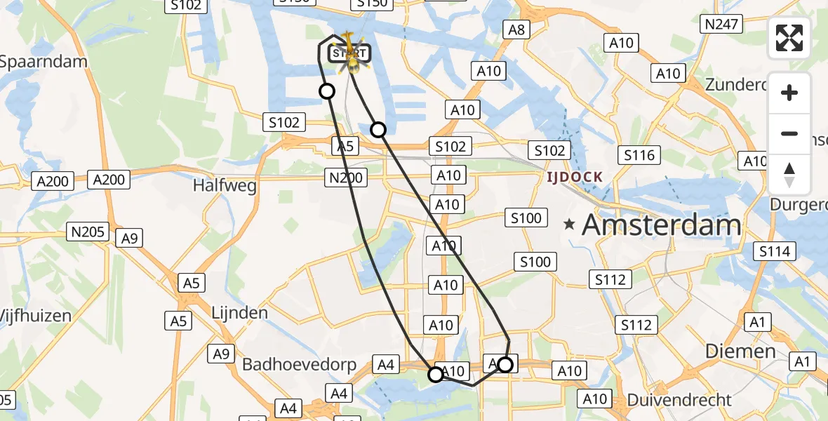Vluchtroute Traumahelikopter Amsterdam Heliport - Amsterdam Heliport, 27 december 2023, 02:10