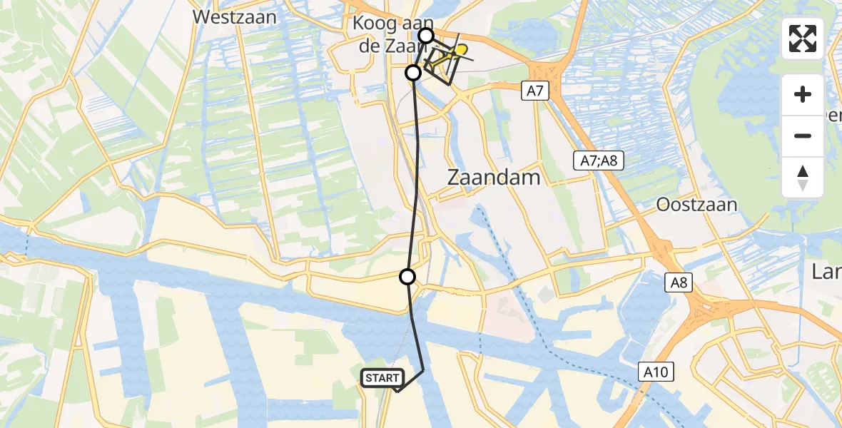 Routekaart van de vlucht: Lifeliner 1 naar Zaandam