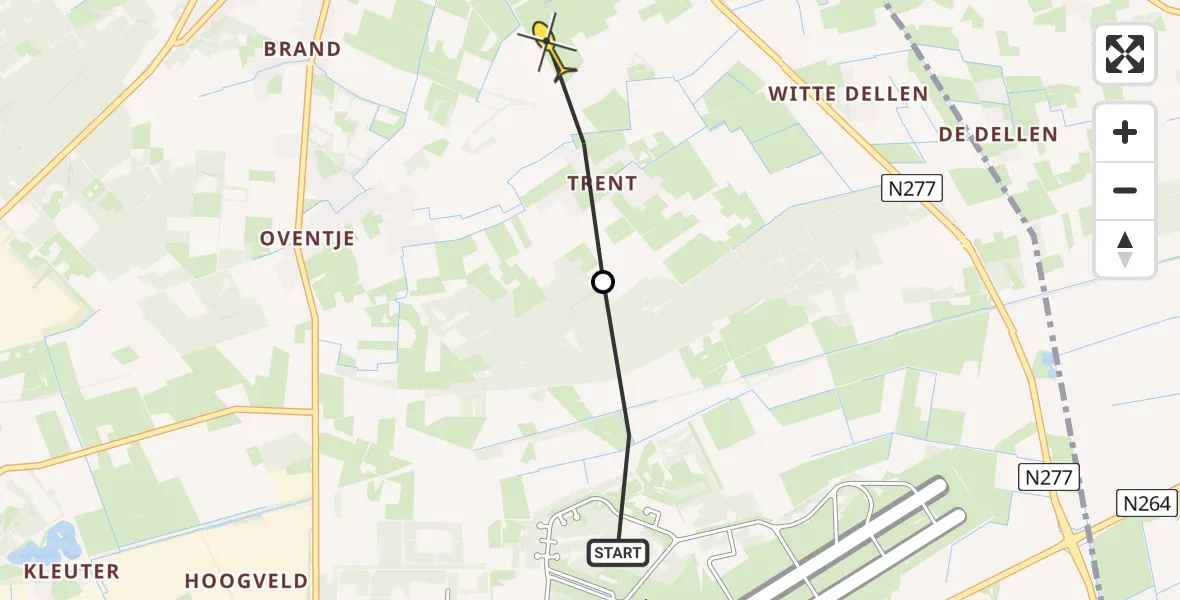 Routekaart van de vlucht: Traumahelikopter naar Zeeland